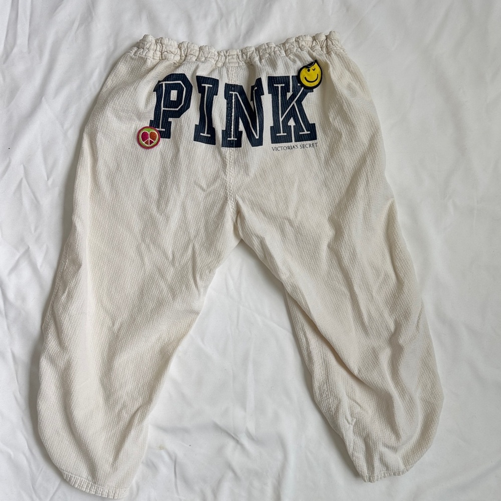 Victoria's Secret 90s Y2K Cream Lounge Pants with PINK Logo - Picture 7 of 11